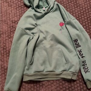 Green Hoodie with Rose Embroidery